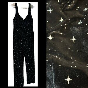 NWT Cider 0XL jumpsuit  straight leg velour Stars moon stretch pockets Sparkle